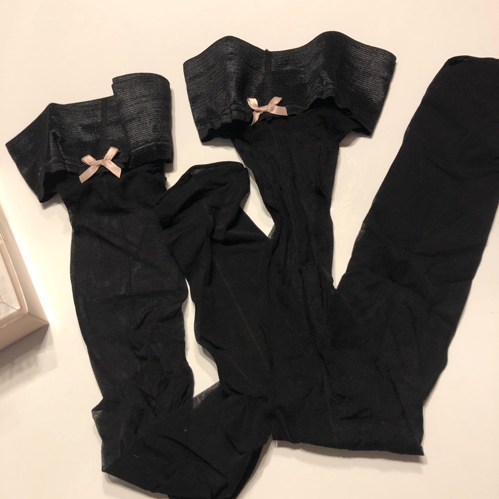 NWT H&M Black w/ Pink Bows Stay Ups Stockings - Picture 5 of 8